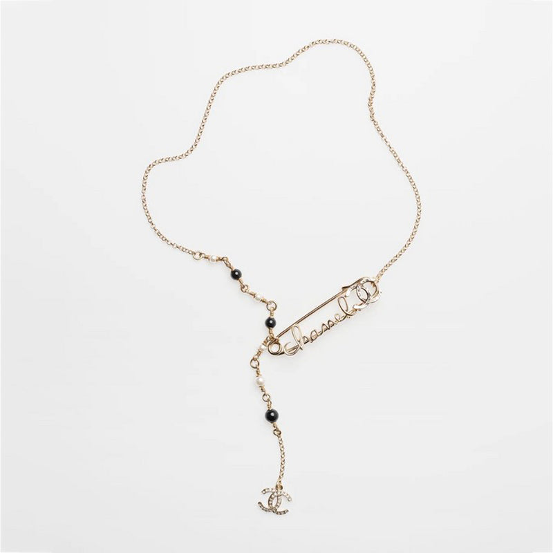 Chanel Rhinestone Pearl Letter Necklace