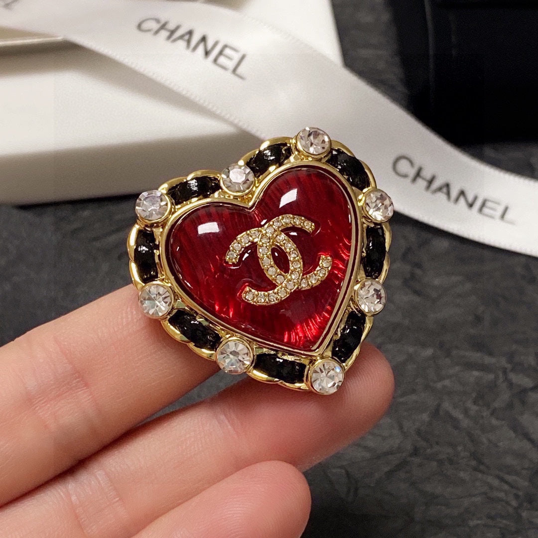 Chanel Red Crystal Heart Brooch