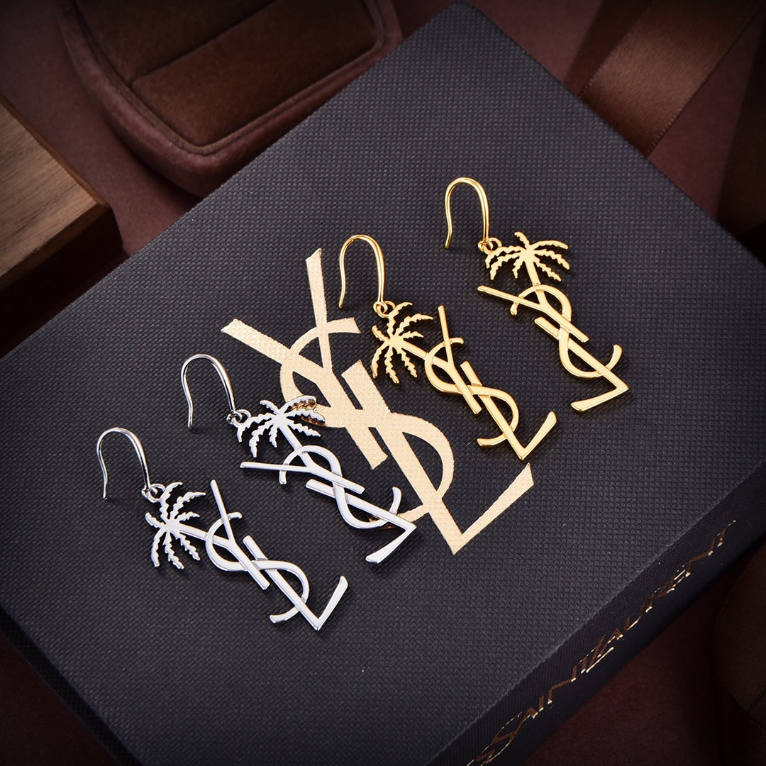 YSL Monogram Palmier Statement Earrings - 18K Yellow Gold