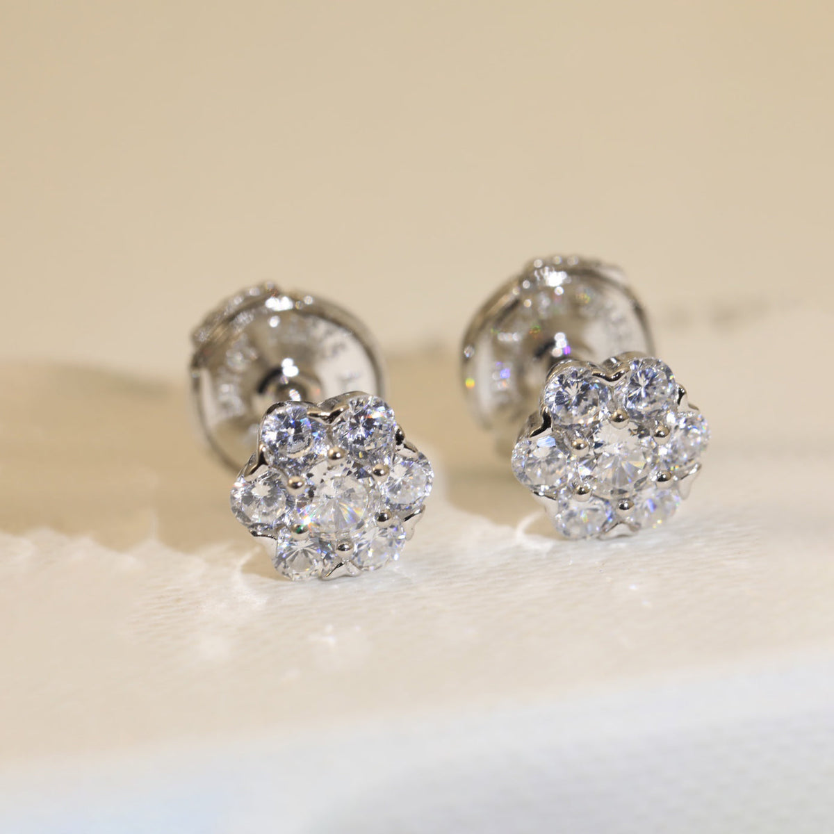 Flower Crystal Earrings - 18K Gold
