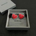Balenciaga Red Heart Earrings - 18K White Gold