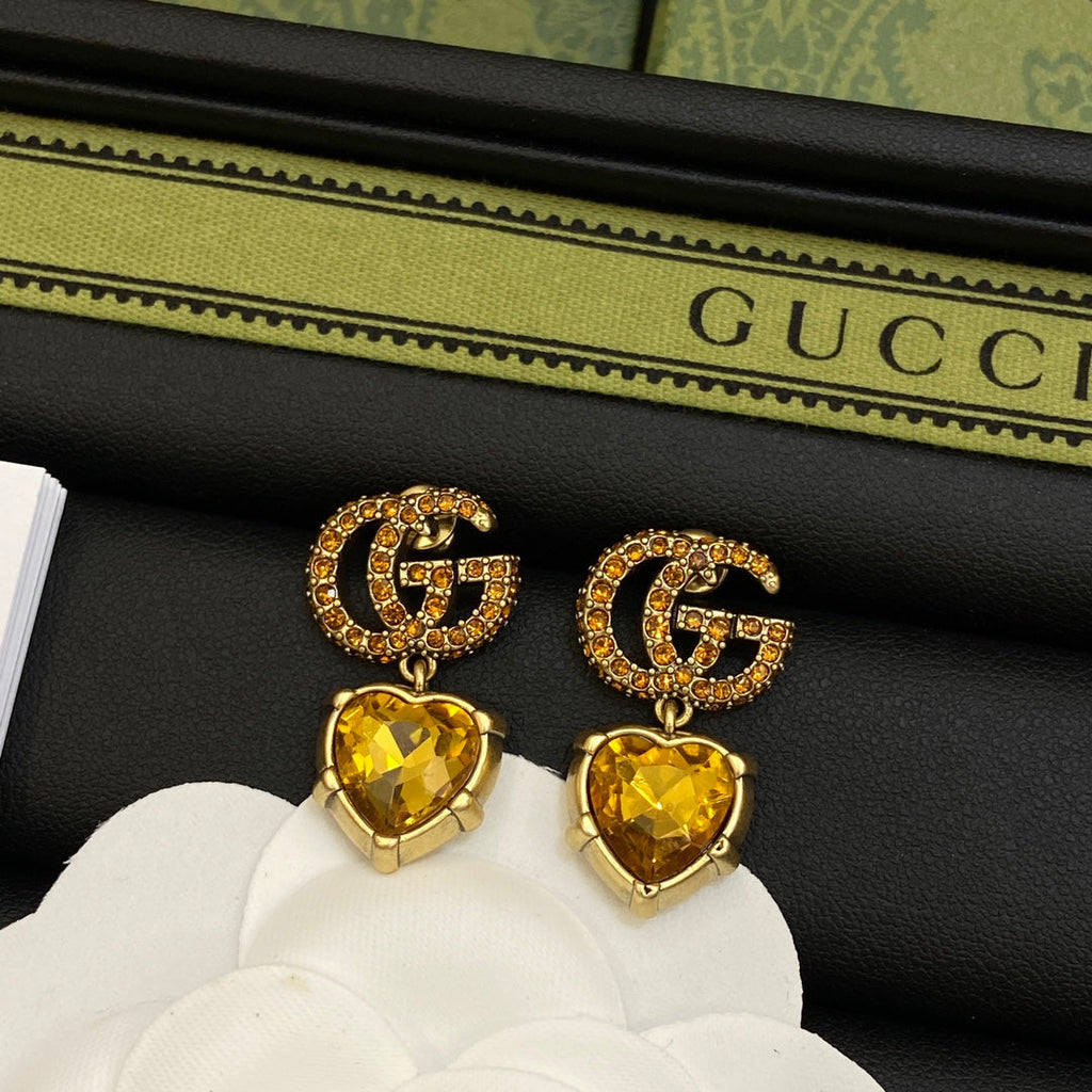 Gucci Double G Yellow Crystal Earrings - 18K Yellow Gold