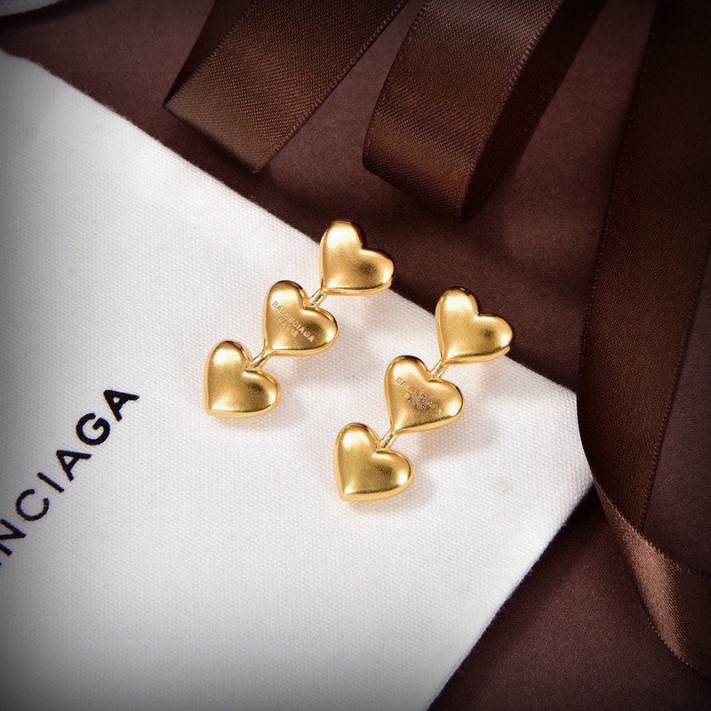 Balenciaga Three Heart Earrings - 18K Yellow Gold