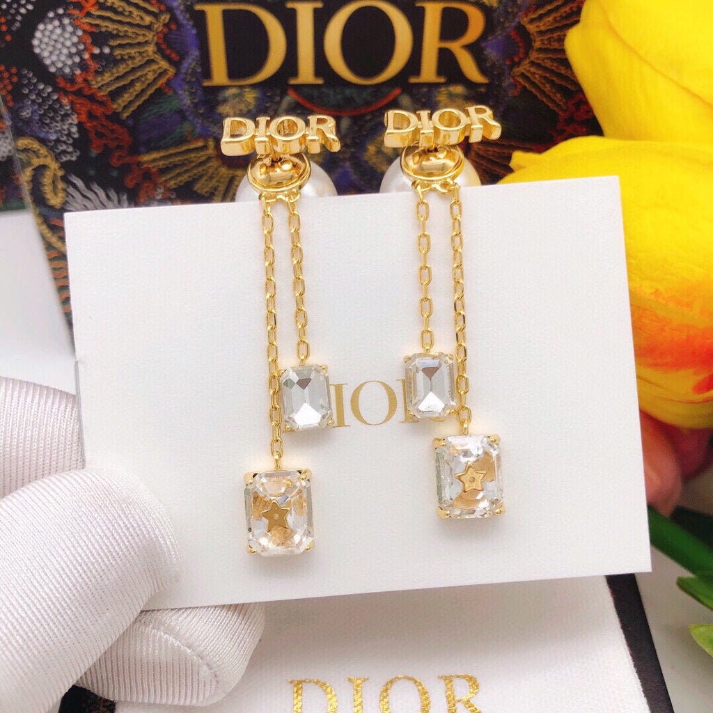 Dior Tassel Crystal Star Earrings