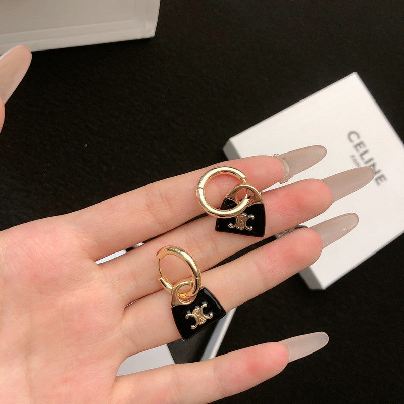Celine Black Bag Earrings - 18K Yellow Gold