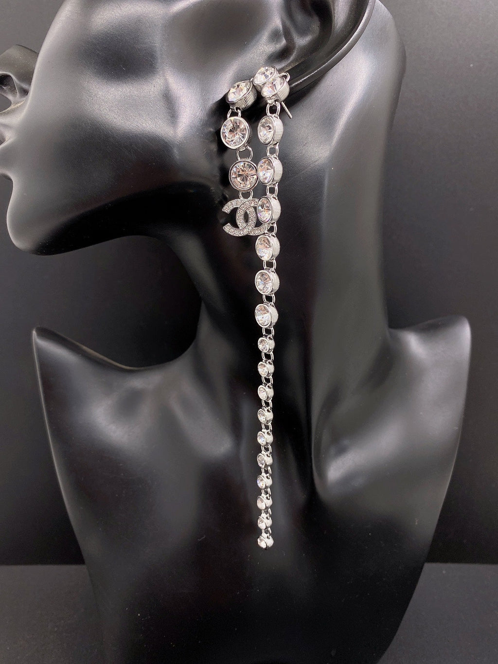 Chanel Long Crystal Earrings - 18K White Gold