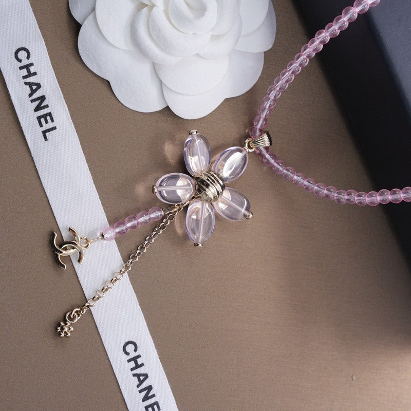 Chanel Purple Crystal Flower Necklace