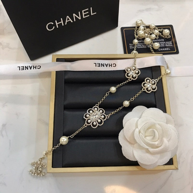 Chanel Flowers Pearl Long Necklace