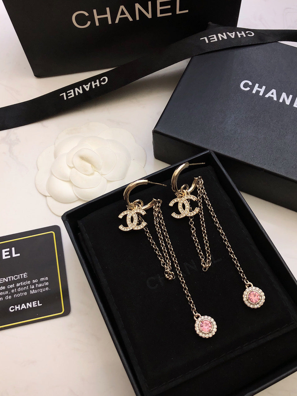 Chanel Tassel Crystal Earrings - 18K Yellow Gold