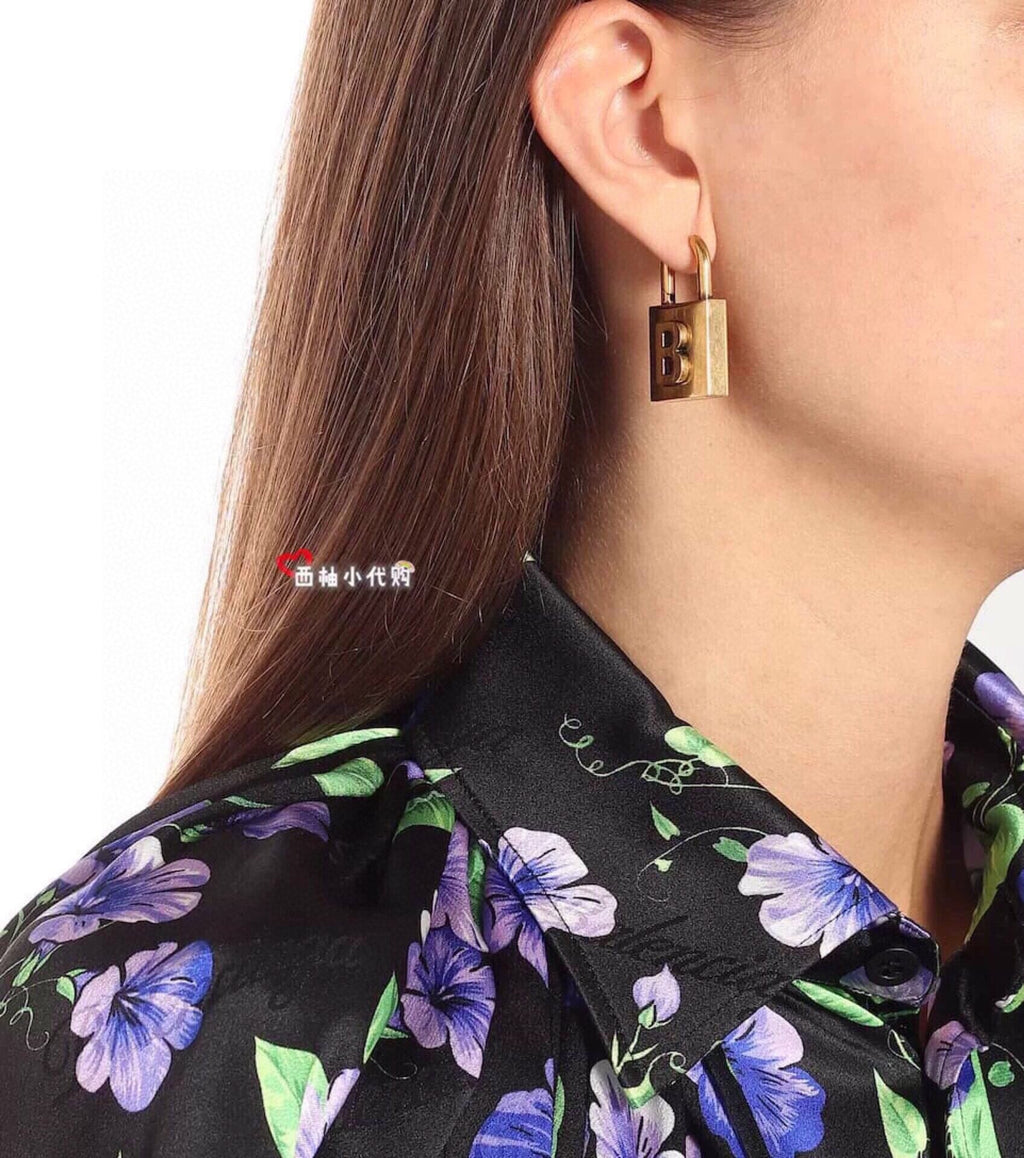 Balenciaga Gold Small Lock Earrings - 18K Gold