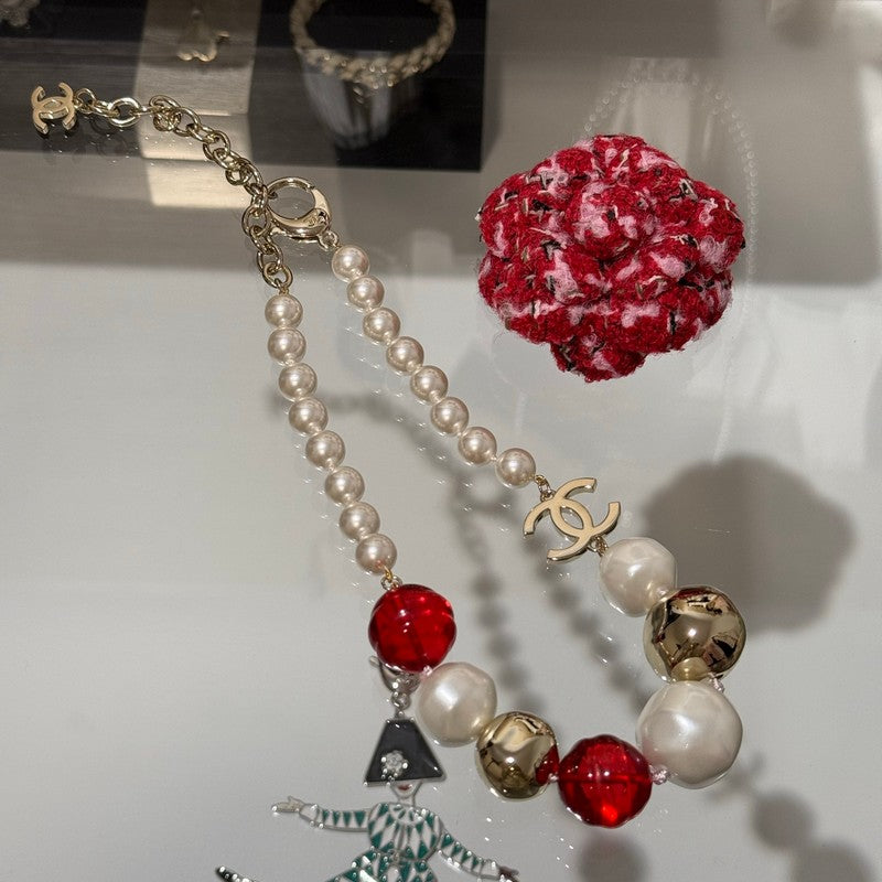 Chanel Red Crystal Pearl Choker Necklace