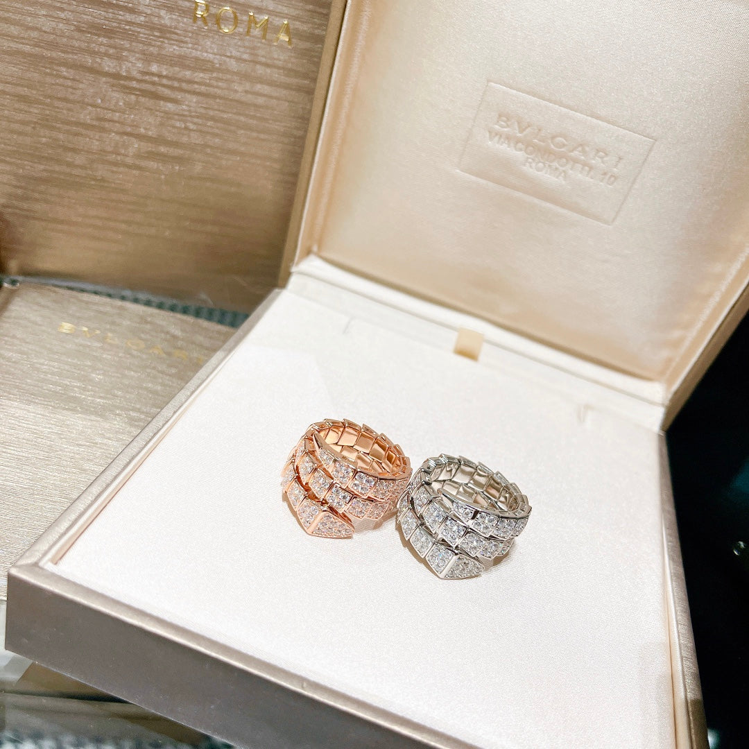 Bvlgari Serpenti Viper Full Pave Moissanite Ring - 18K White Gold