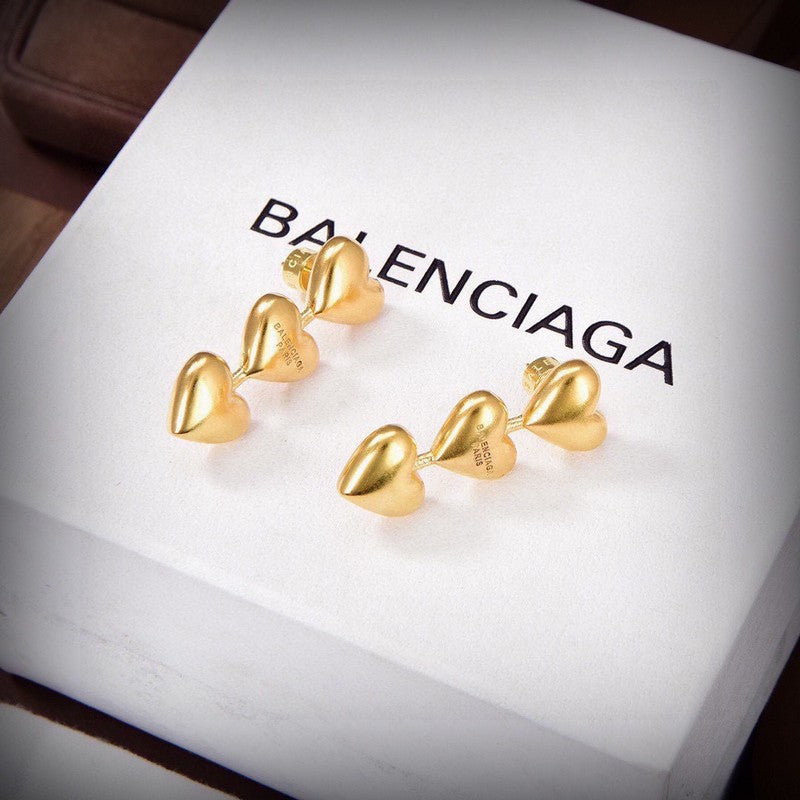Balenciaga Three Heart Earrings - 18K Yellow Gold
