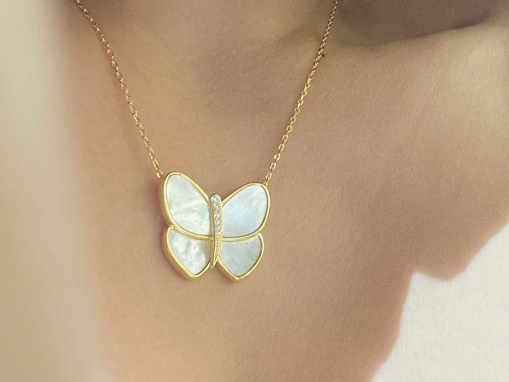 Butterfly Pearl Necklace - 18K Gold