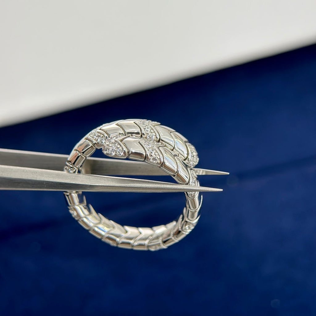 Bvlgari Serpenti Viper Pave Moissanite Ring - 18K White Gold