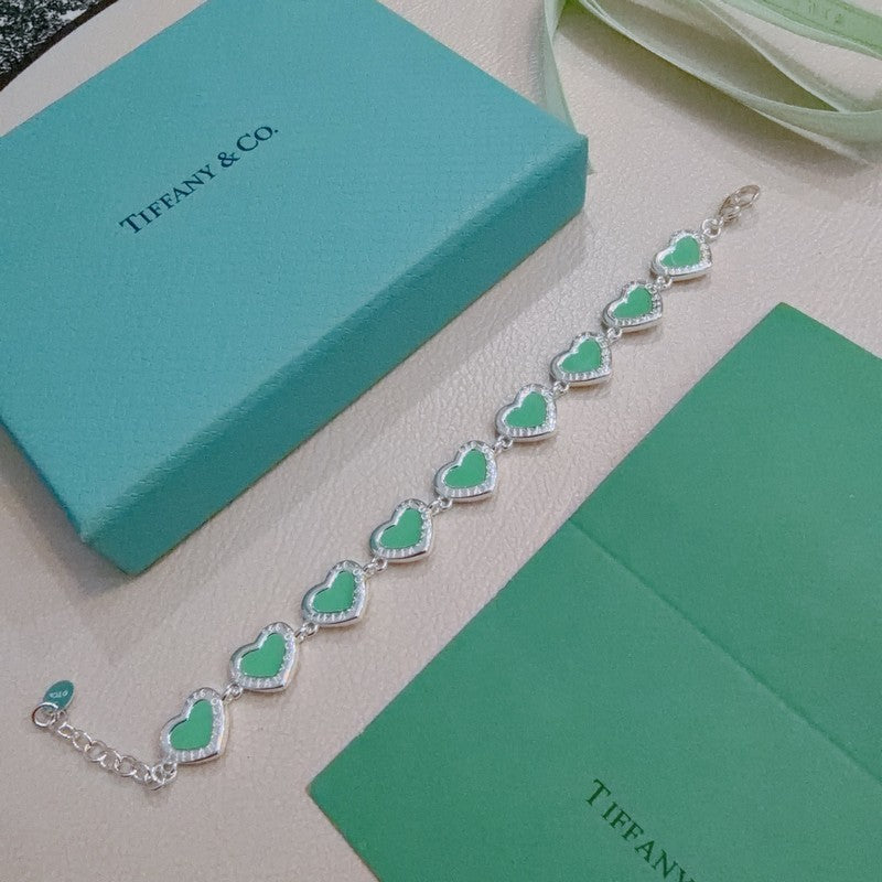 Return to Tiffany Green Heart Tag Bracelet - 18K White Gold