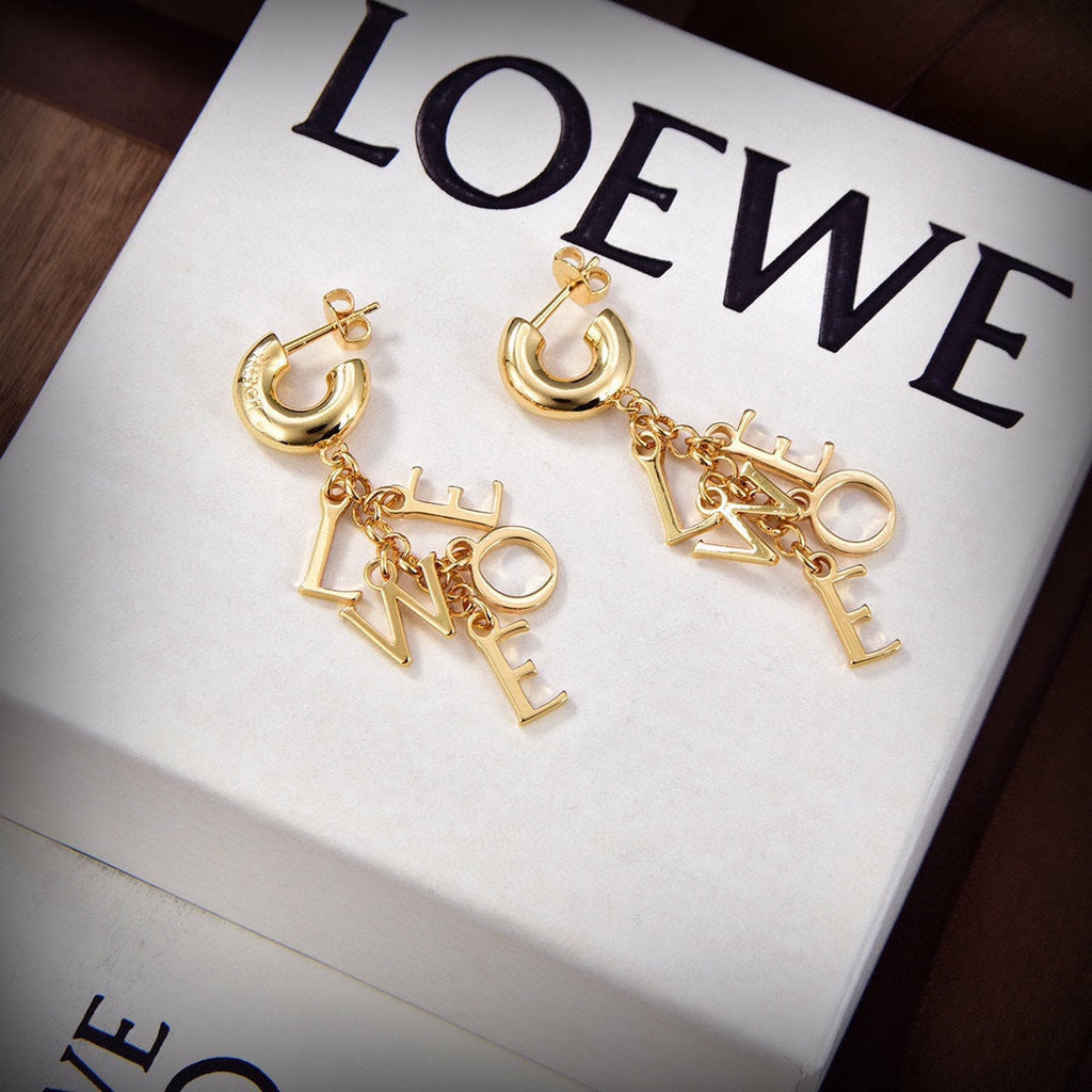 LOEWE Anagram Script Earrings - 18K Yellow Gold
