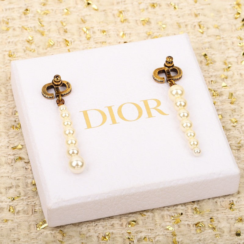 Dior Long Pearl Earrings - 18K Yellow Gold
