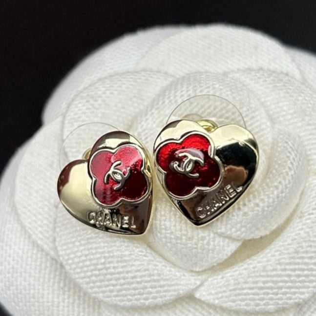 Chanel Red Heart Earrings - 18K Yellow Gold