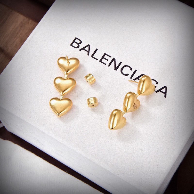 Balenciaga Three Heart Earrings - 18K Yellow Gold