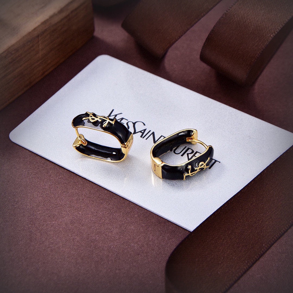 YSL Black Earrings - 18K Yellow Gold