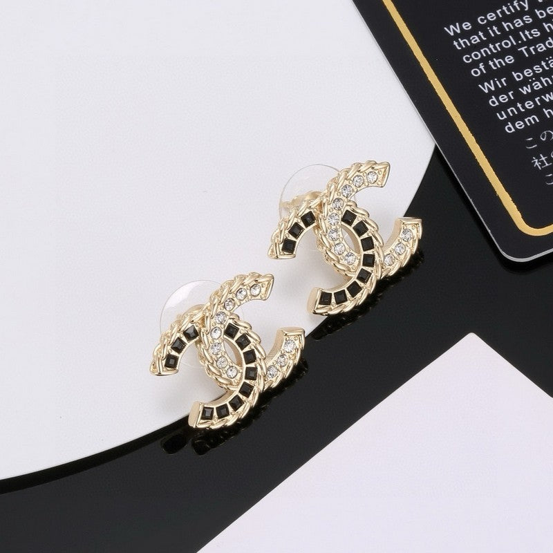 Chanel Crystal Leather Earrings - 18K Yellow Gold