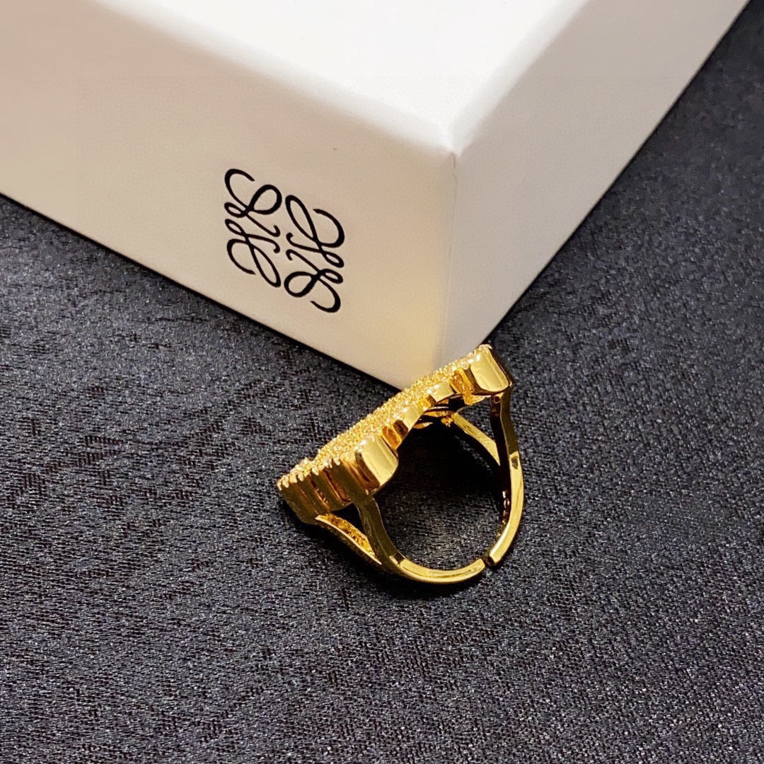 LOEWE Anagram Crystal Ring - 18K Yellow Gold