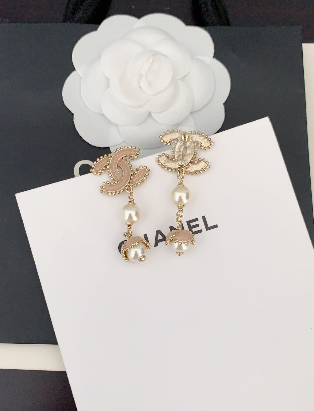 Chanel Pearl Crystal Earrings - 18K Rose Gold