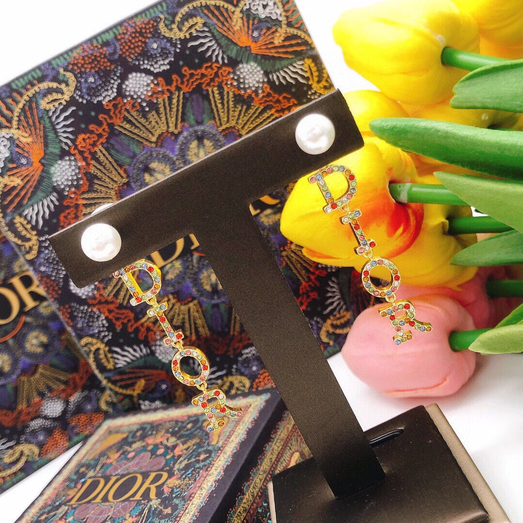 Dior Color Crystal Script Earrings