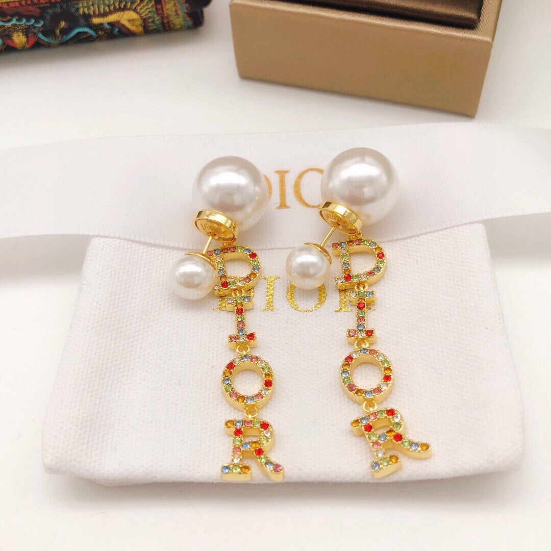 Dior Color Crystal Script Earrings