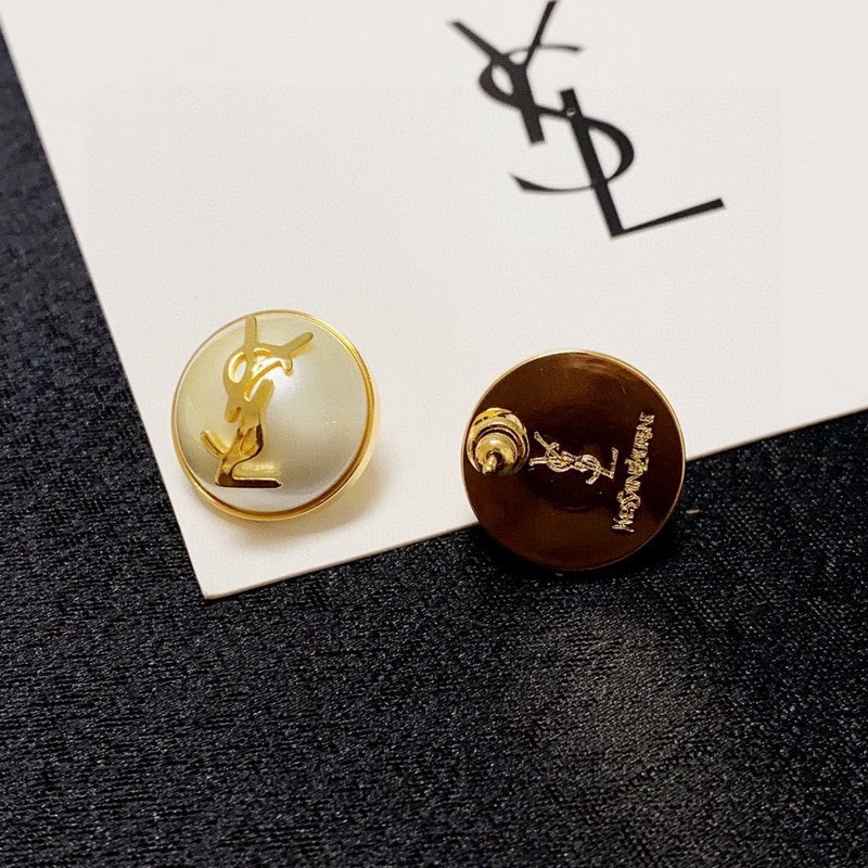 YSL White & Red Earrings - 18K Yellow Gold