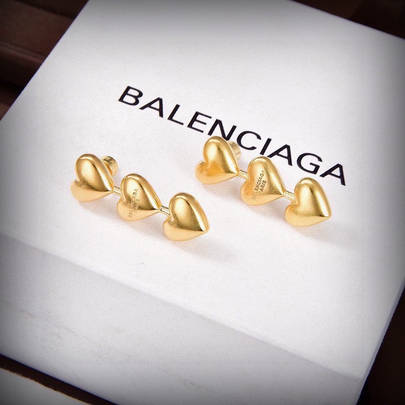 Balenciaga Three Heart Earrings - 18K Yellow Gold