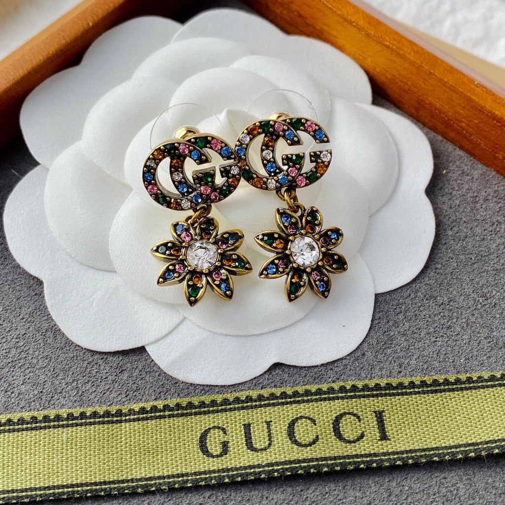 Gucci Double G Flower Pendant Earrings - 18K Yellow Gold