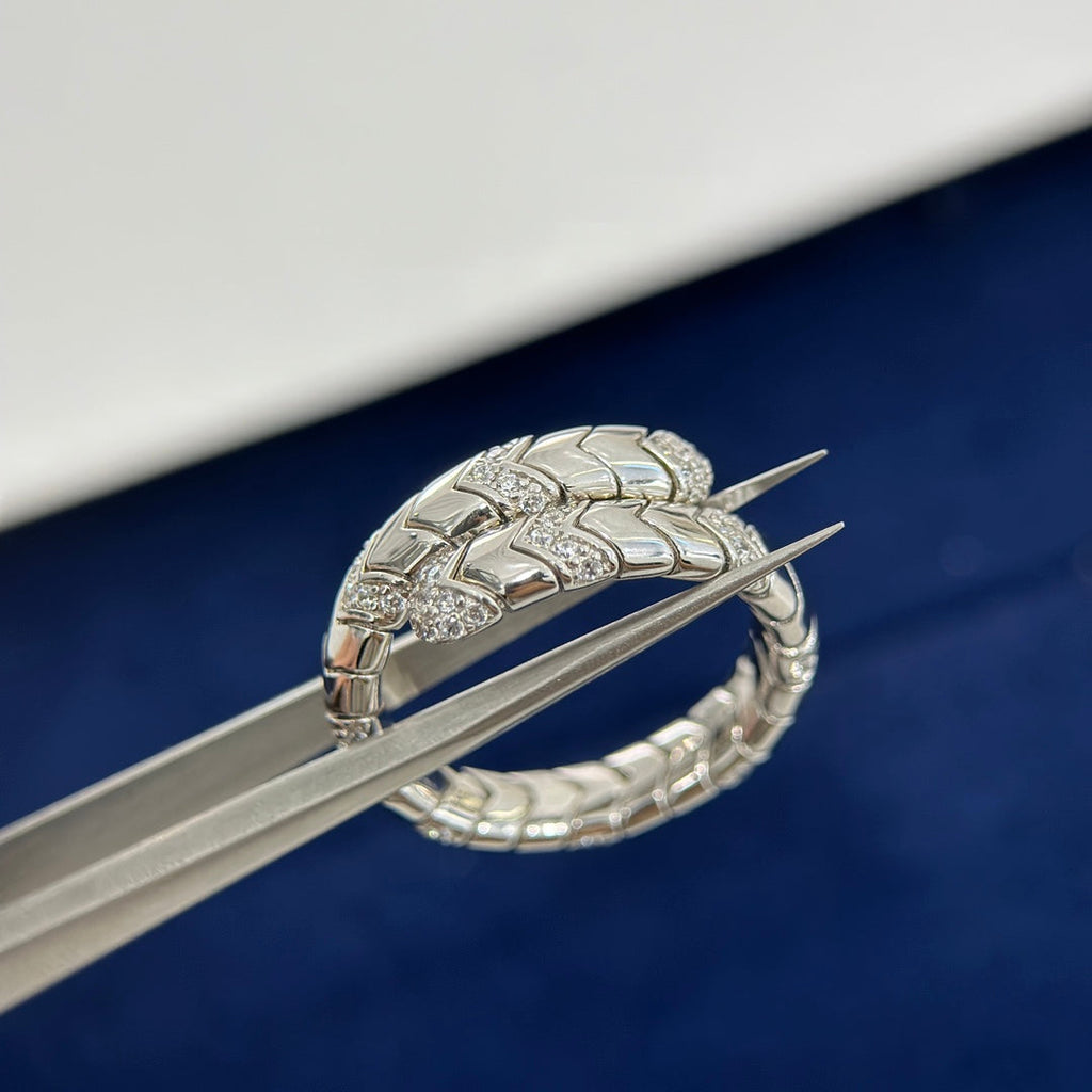 Bvlgari Serpenti Viper Pave Moissanite Ring - 18K White Gold