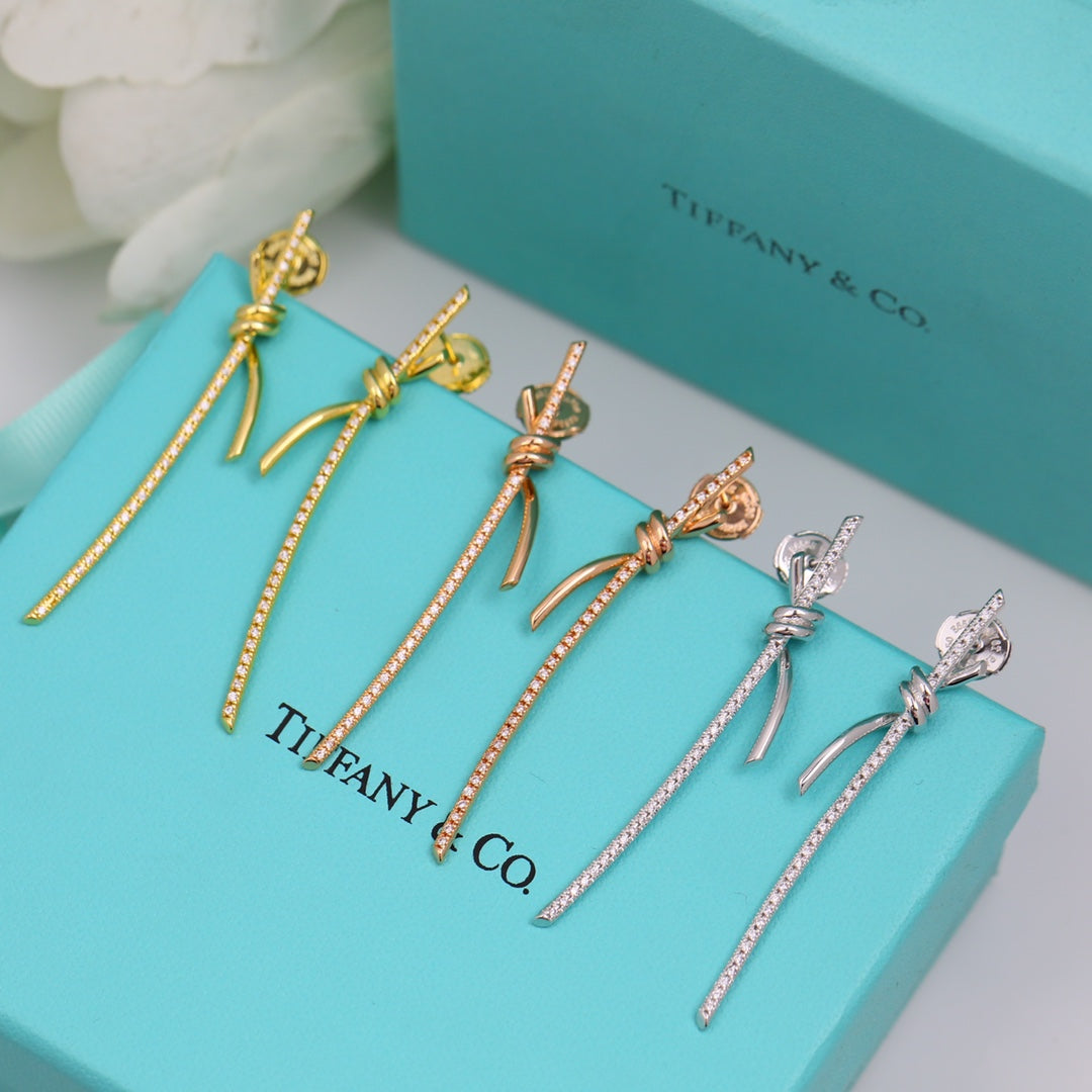 Tiffany Knot Drop Moissanite Earrings - 18K Yellow Gold