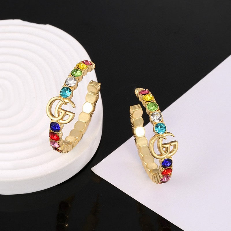 Gucci Double G Color Crystal Earrings - 2 cm Height - 18K Yellow Gold