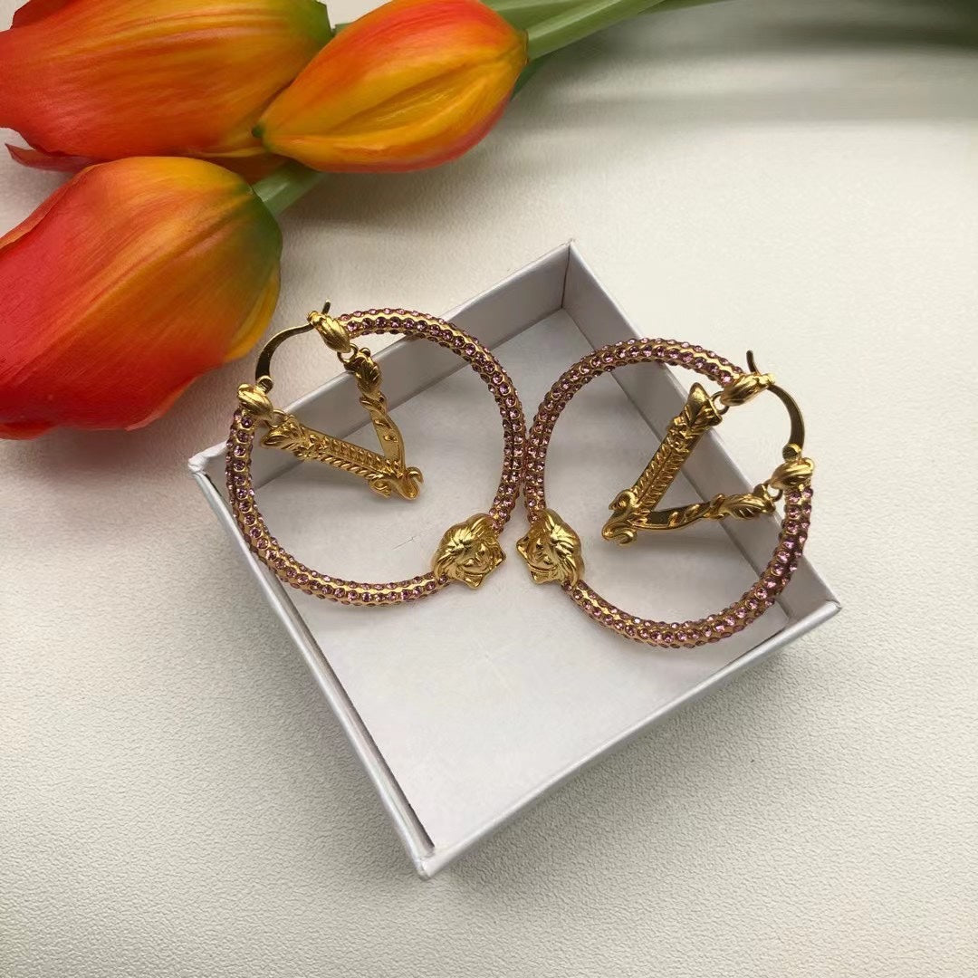 Pink Crystal Earrings - 18K Yellow Gold