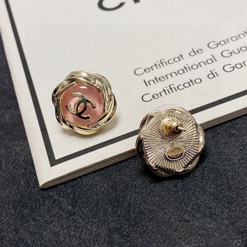 Chanel Pink Earrings - 18K Yellow Gold