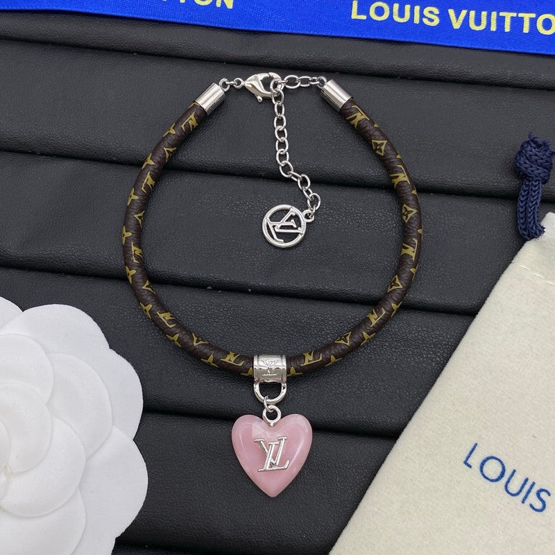 Louis Vuitton Leather Pink Heart Bracelet