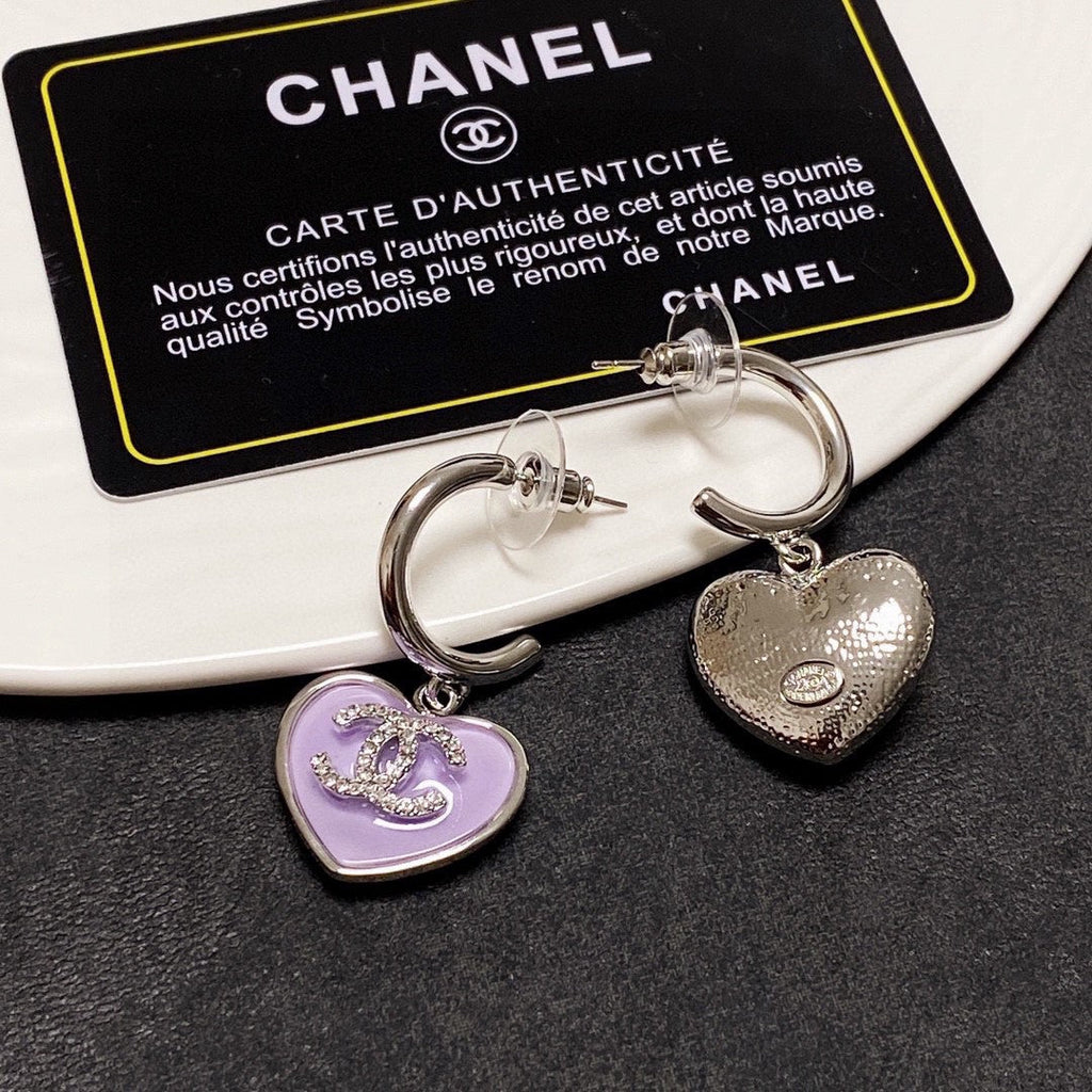 Chanel Purple Heart Earrings - 18K Yellow Gold
