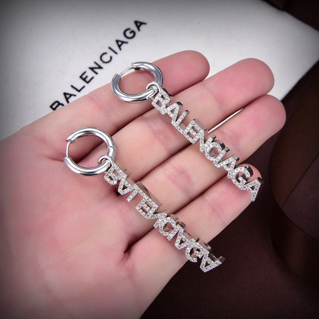 Balenciaga Typo Mirror Hoop Crystal Earrings - 18K Gold