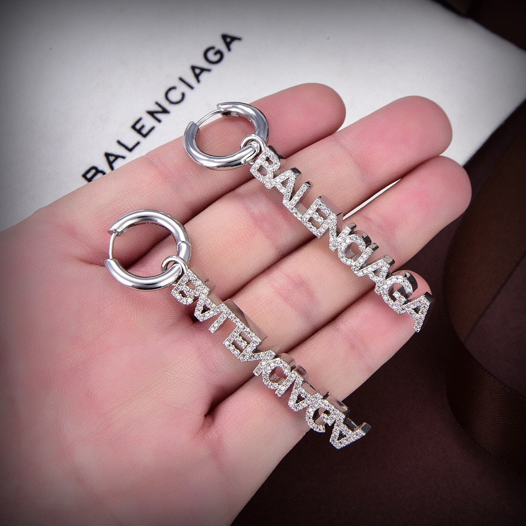 Balenciaga Typo Mirror Hoop Crystal Earrings - 18K Gold