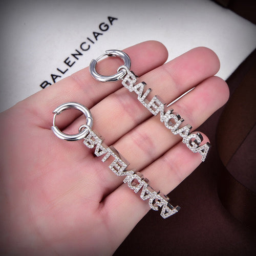 Balenciaga Typo Mirror Hoop Crystal Earrings - 18K Gold