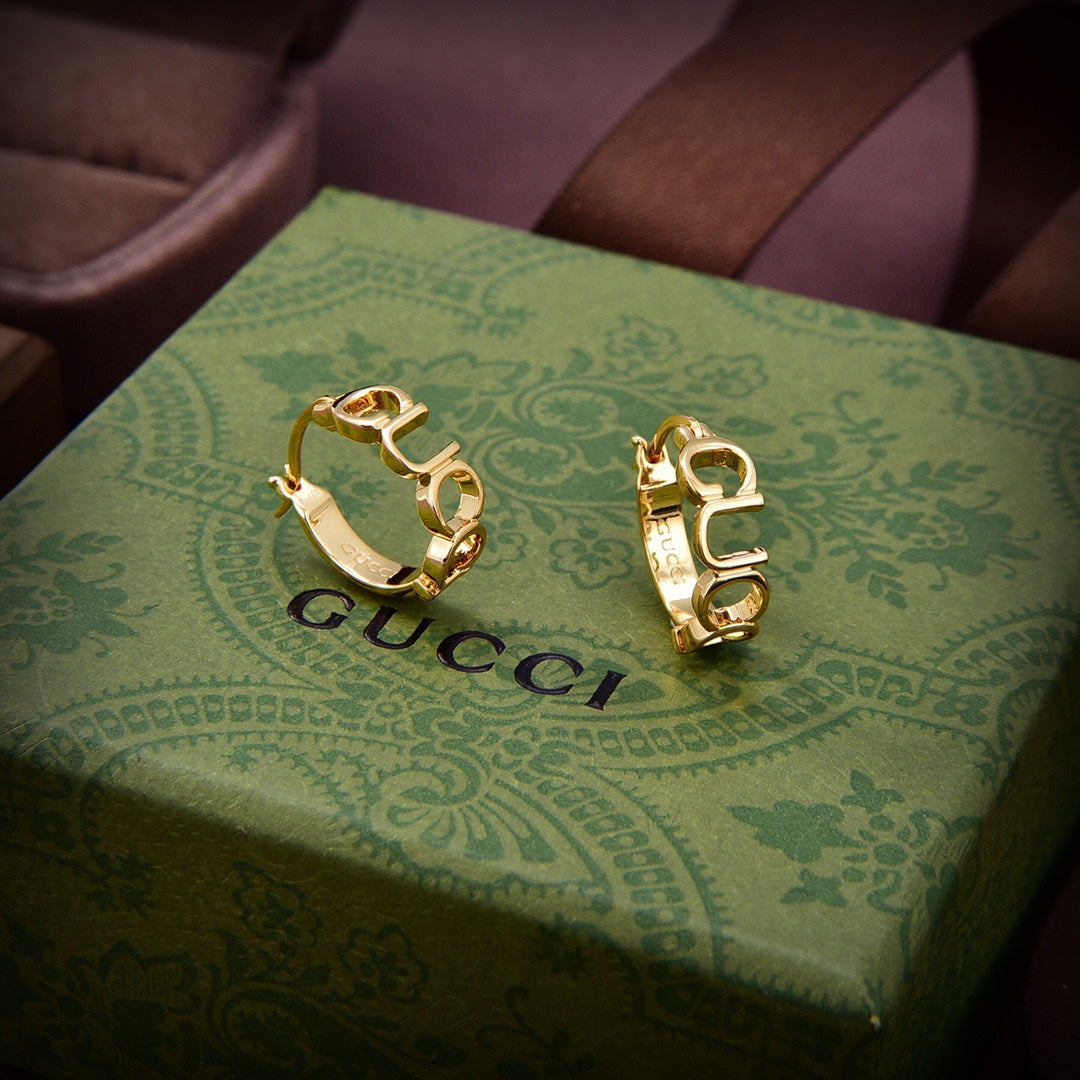 Gucci Double G Script Earrings - 18K Yellow Gold