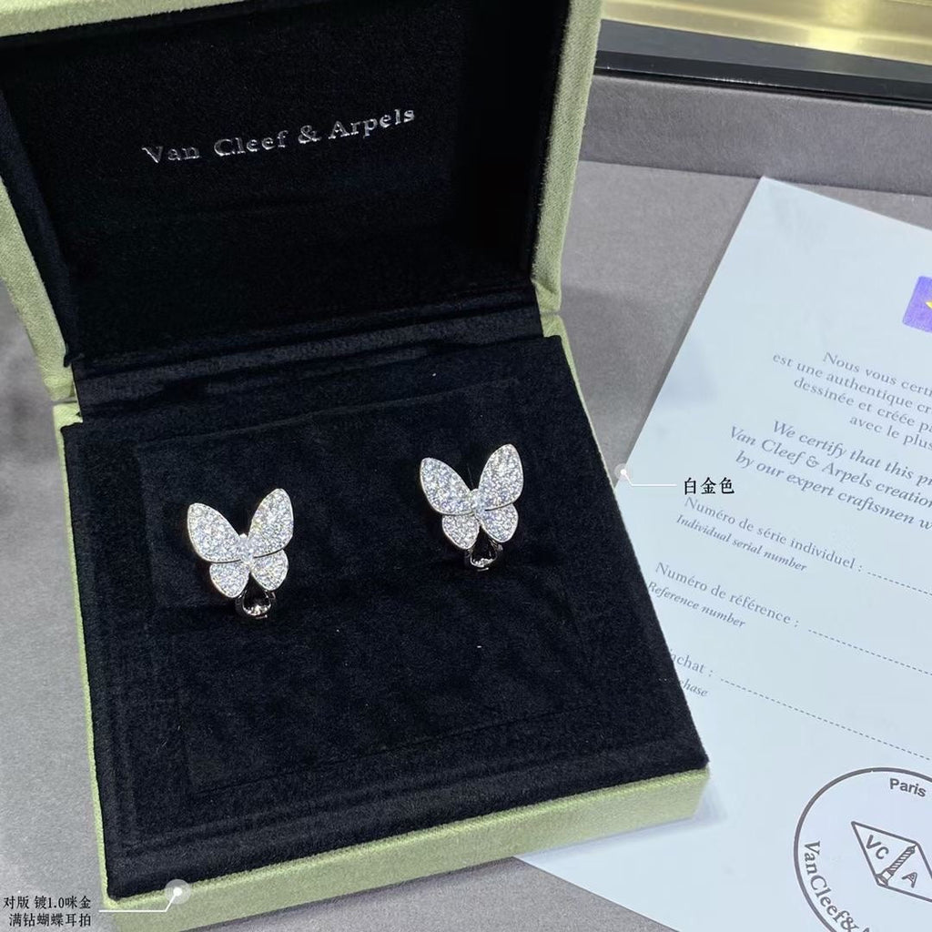 Two Butterfly Diamond Earrings - 18K Gold