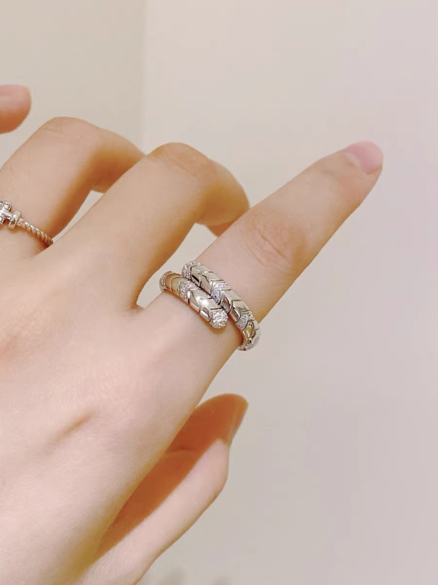 Bvlgari Serpenti Viper Pave Moissanite Ring - 18K White Gold