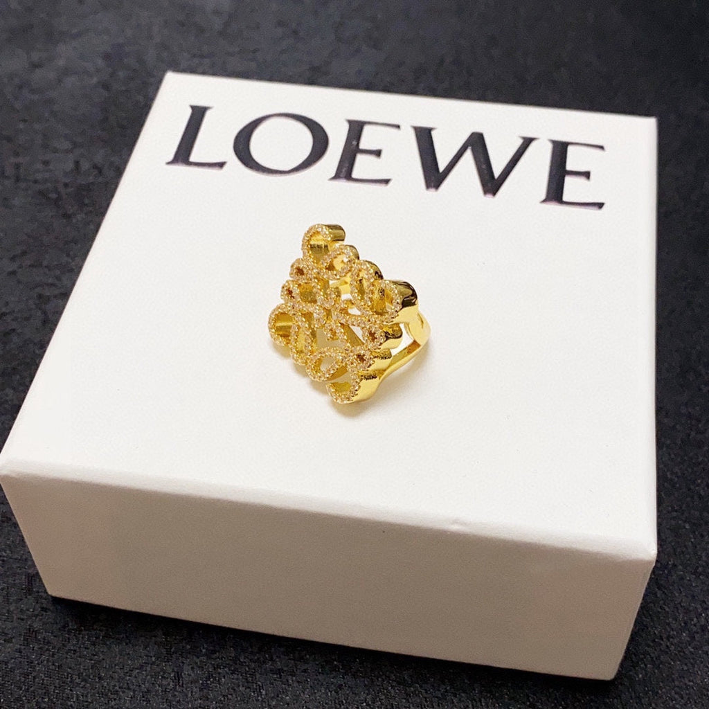 LOEWE Anagram Crystal Ring - 18K Yellow Gold