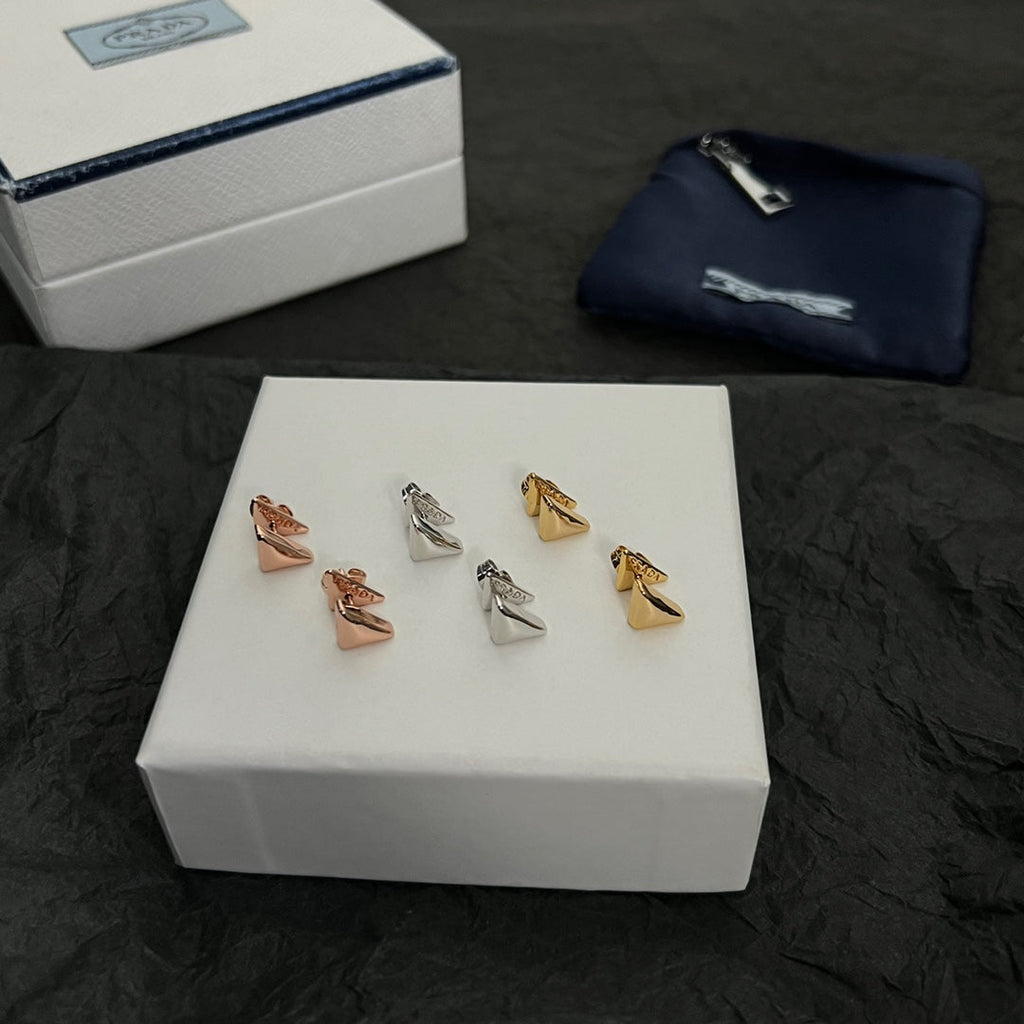 Prada Triangle Earrings - 18K Gold