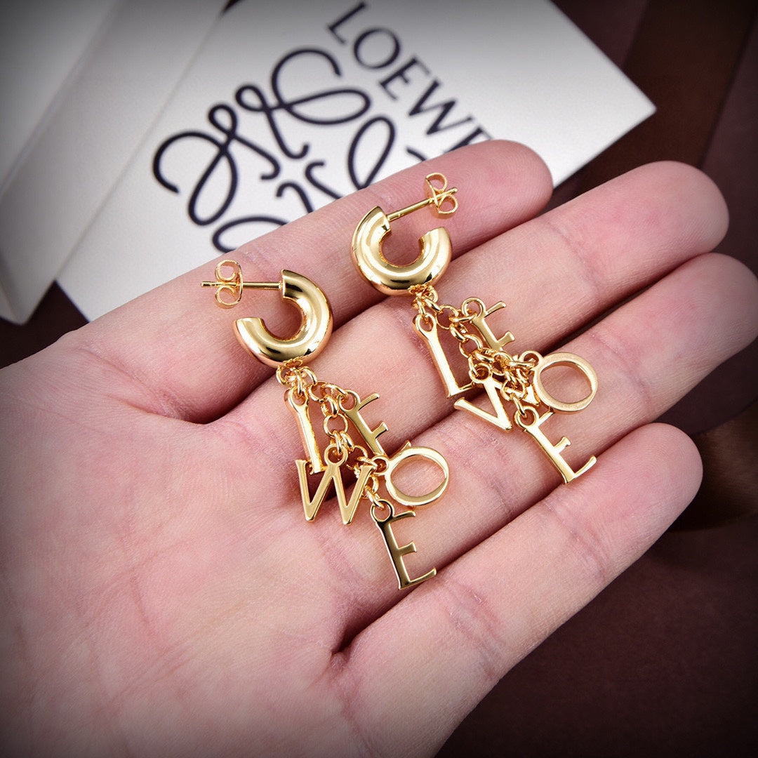 LOEWE Anagram Script Earrings - 18K Yellow Gold
