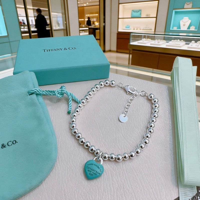 Return to Tiffany Big Blue Heart Tag Bead Bracelet - 18K White Gold